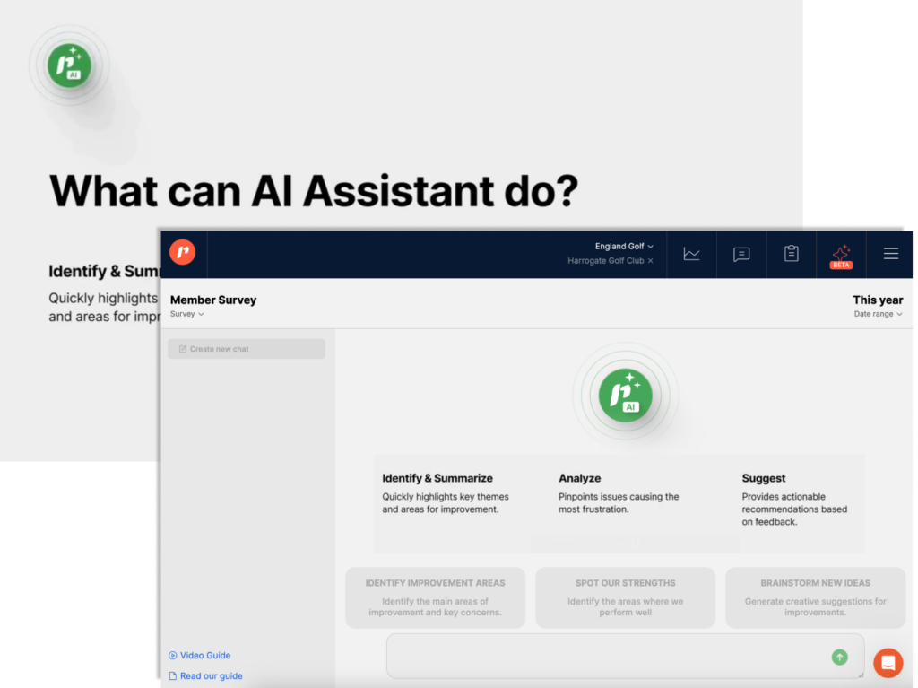 The AI Assistant is designed to be user-friendly and flexible, offering pre-built prompts as well as customizable ones. It works best when used in the language of the original feedback, allowing clubs to quickly gather data on overall club performance.