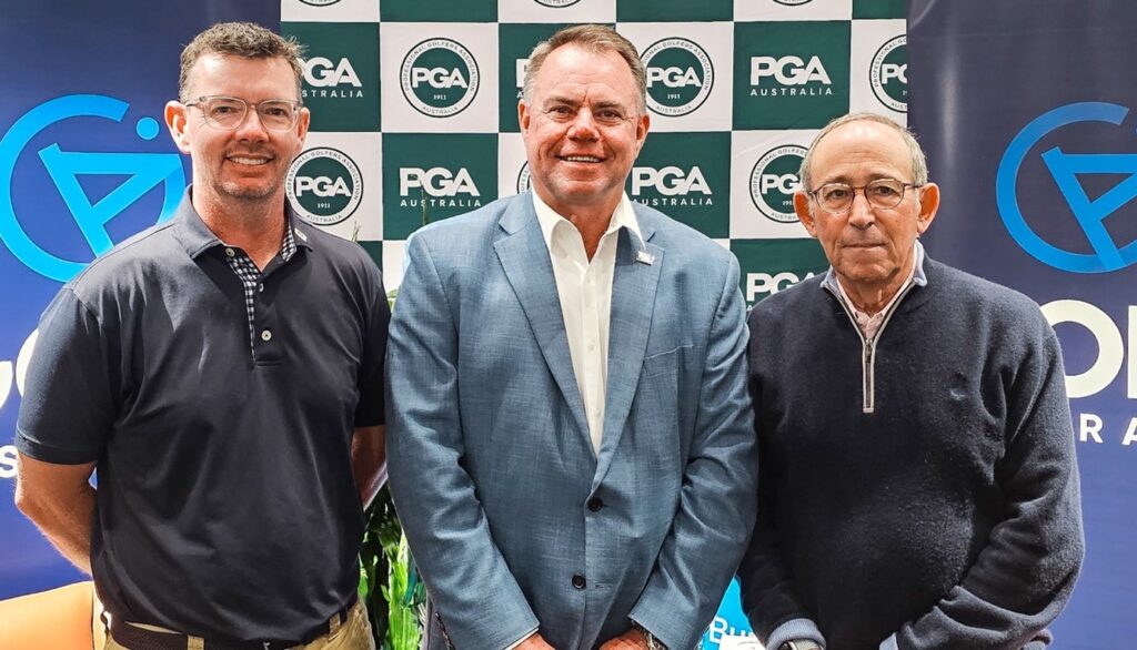 [L-R] Golf Genius APAC General Manager, Peter Shaw, with PGA of Australia CEO, Gavin Kirkman and Golf Genius co-CEO and Founder, Michael Zisman.